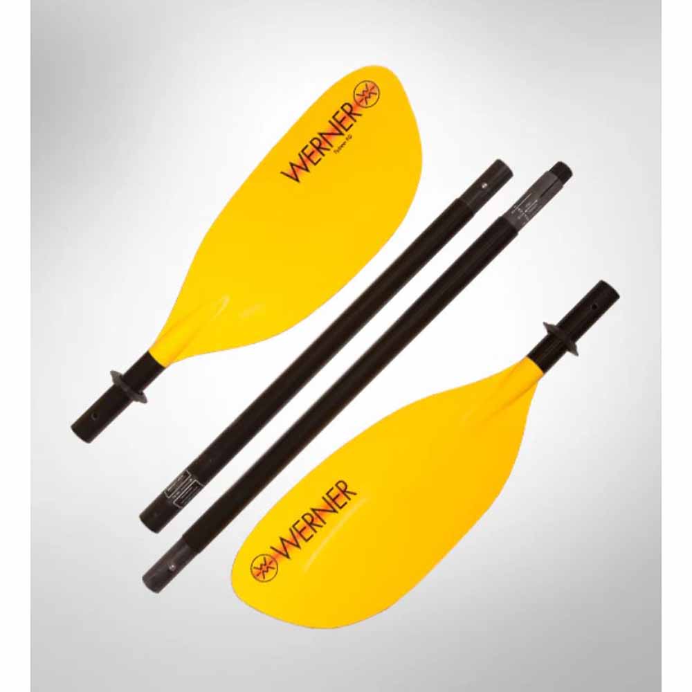 Werner Tybee Touring Paddle 4-Piece is a high angle touring paddle which disassembles for packing.