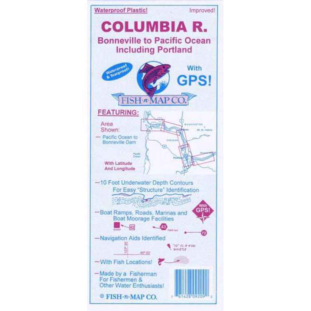 Columbia River Bonneville to Pacific Ocean Including Portland fishing map