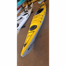 Load image into Gallery viewer, Current Designs Vision 140 yellow gray touring kayak.
