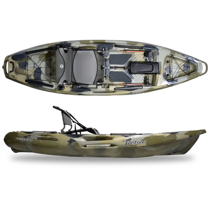 The Feel Free Moken 10 V2 Desert Camo fits in any pickup truck bed. Top rated fishing kayak.